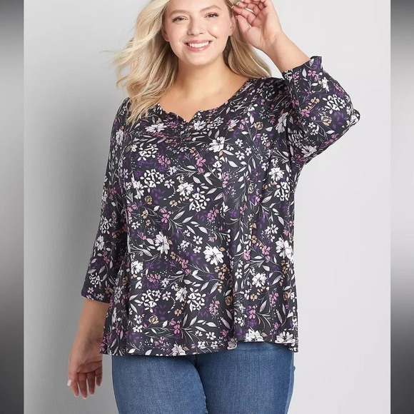 Lane Bryant Henley Fit & Flare Tee 3/4 Length Sleeves Size 14/16 - Picture 1 of 8